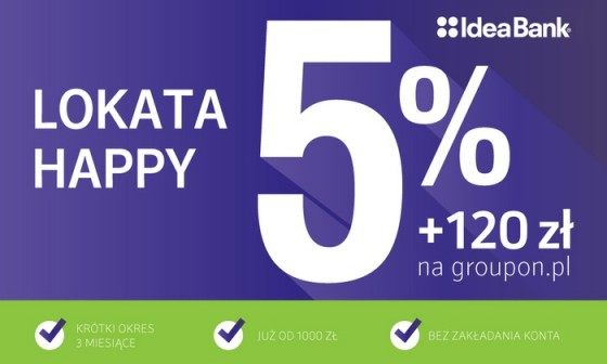 Lokata Happy 5% z premią 120 zł na groupon.pl