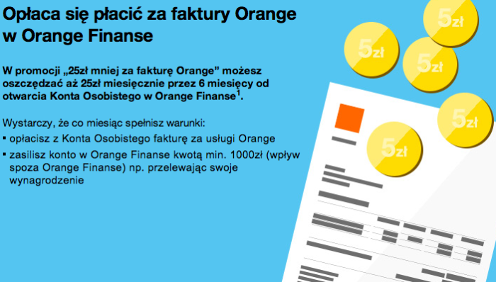 Orange Finanse 150 zl zwrotu za oplacanie faktur