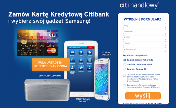 Citibank tablet telefony lub glosnik karta World MasterCard