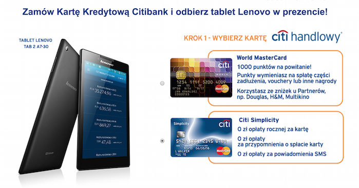 Citibank tablet Lenovo karta Simplicity