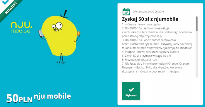 nju mobile mOkazja mBank czerwiec 2016
