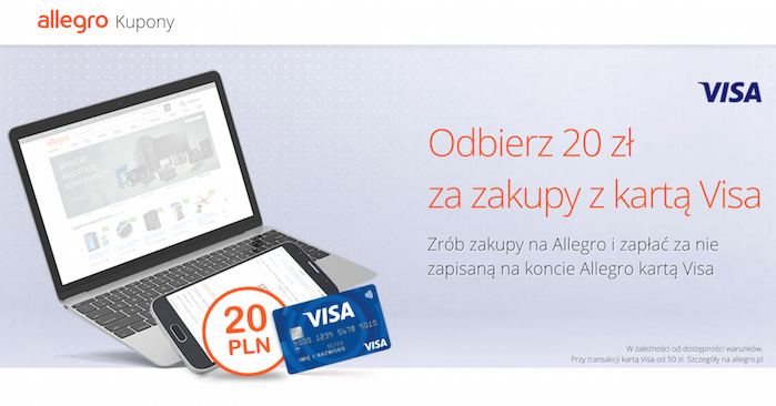 Allegro kupon 20 zl karta Visa