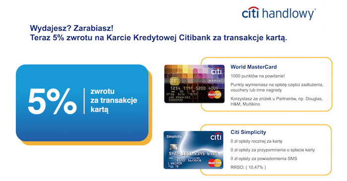 Citibank 5 proc cashback karta kredytowa
